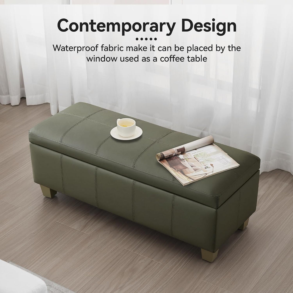 WUTUTUEE 41" Faux Leather Storage Ottoman, Stitch Tufted Rectangle Uphol...