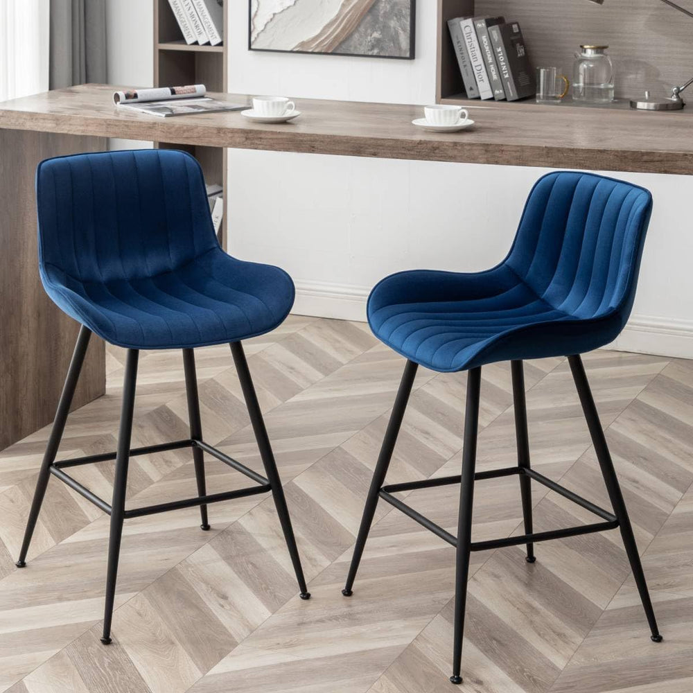 Blue Bar Stools Set of 2, Luxury Counter Height Barstools 24-Inch
