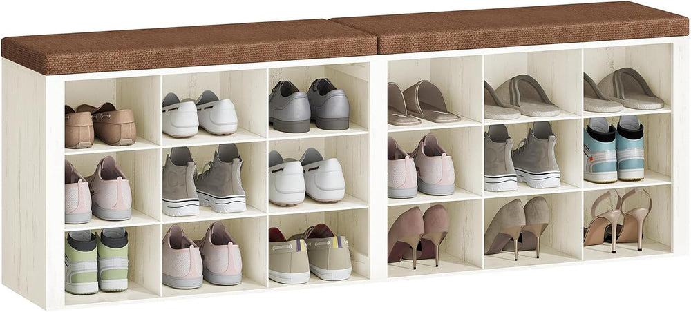 Hzuaneri Shoe Storage Bench with Cushion, Entryway Storage Bench with 18 Cubb...