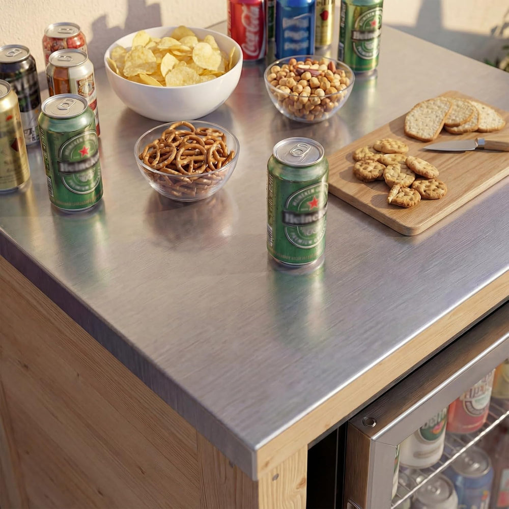 MOUMON Outdoor Kitchen Mini Fridge Cabinet with Stainless Steel Countertop