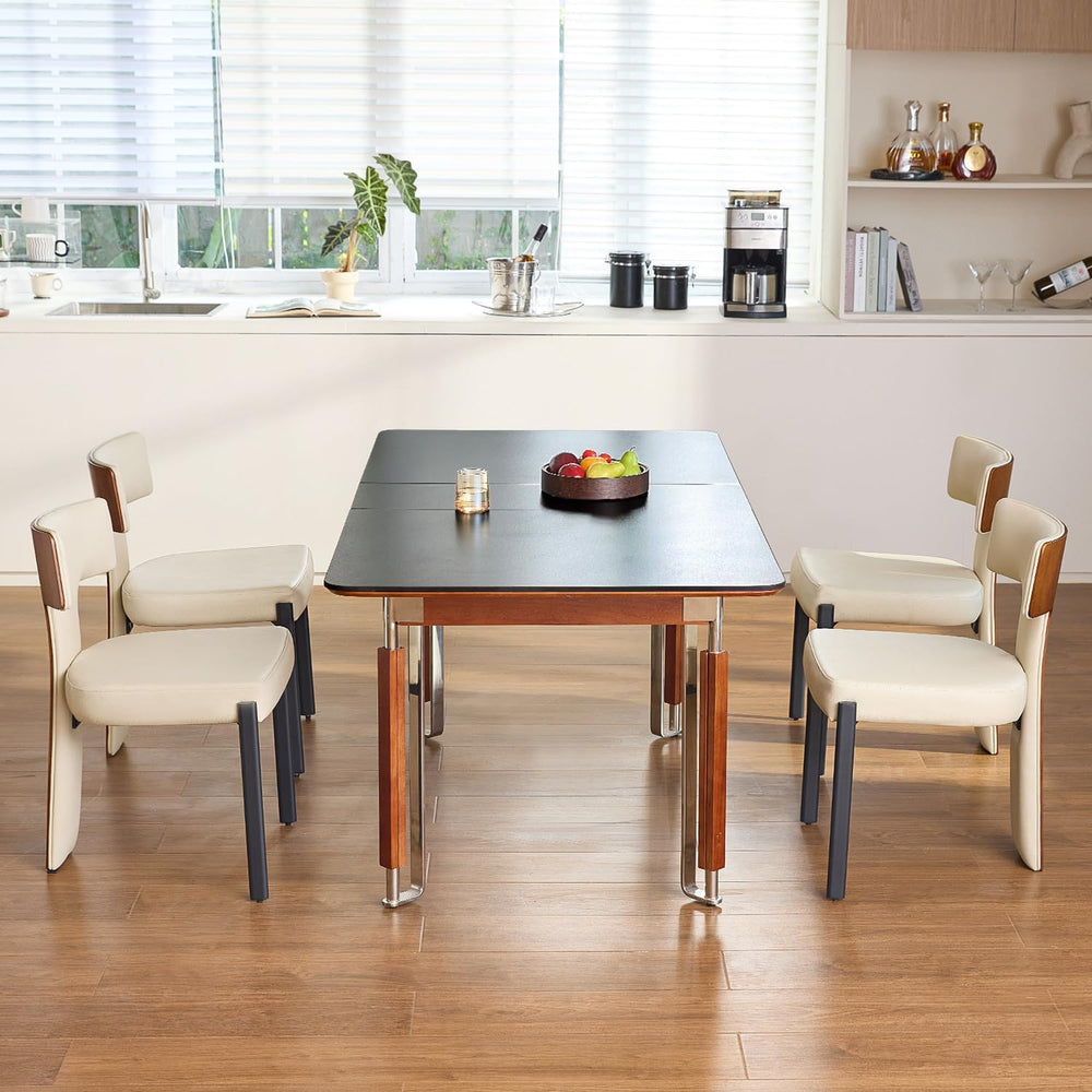GrandNoor Beige Dining Chairs Set of 4,Faux Leather Dining Chairs with Soft C...