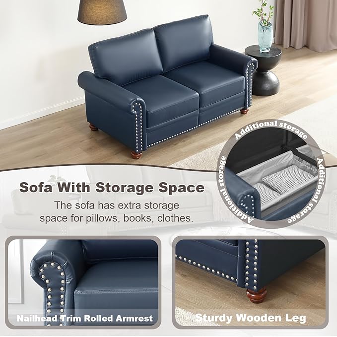 2 Piece Faux Leather Sofa Set,Modern Chair and Loveseat Sets with Storage,Mid...