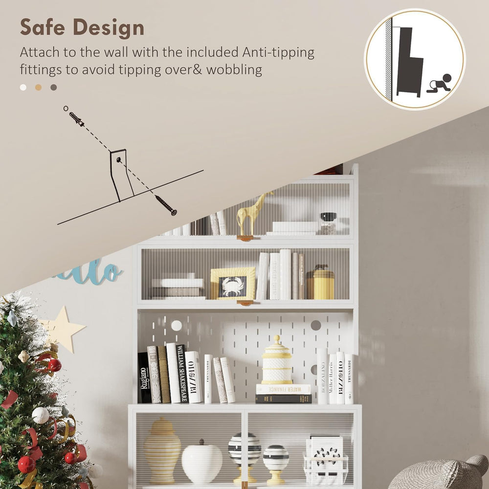 73'' Kitchen Pantry Storage Cabinet with Large Countertop, Modern Hut...