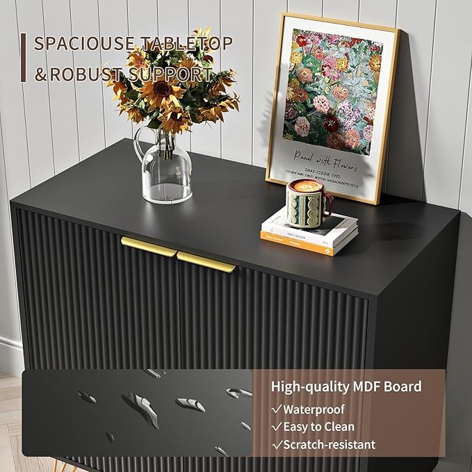 Fluted TV Stand for 60 Inch TV, Modern TV Stand, Entertainment Center w/ 2 St...