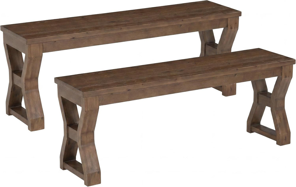 Set of 2 Solid Wood Dining Bench with Sturdy X-Cross Legs | 55" Farmhous...
