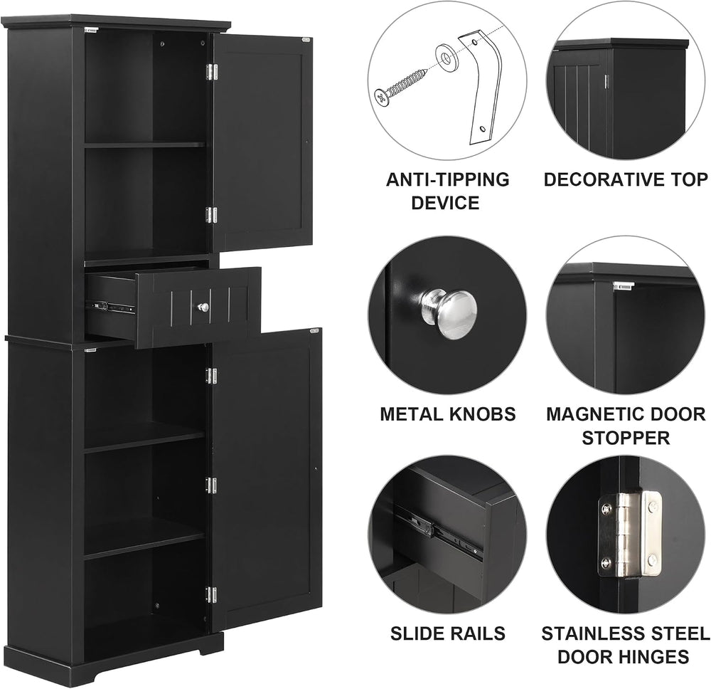 Merax 67.3" Pantry Cabinet with Three Doors & One Drawer, Adjustable...