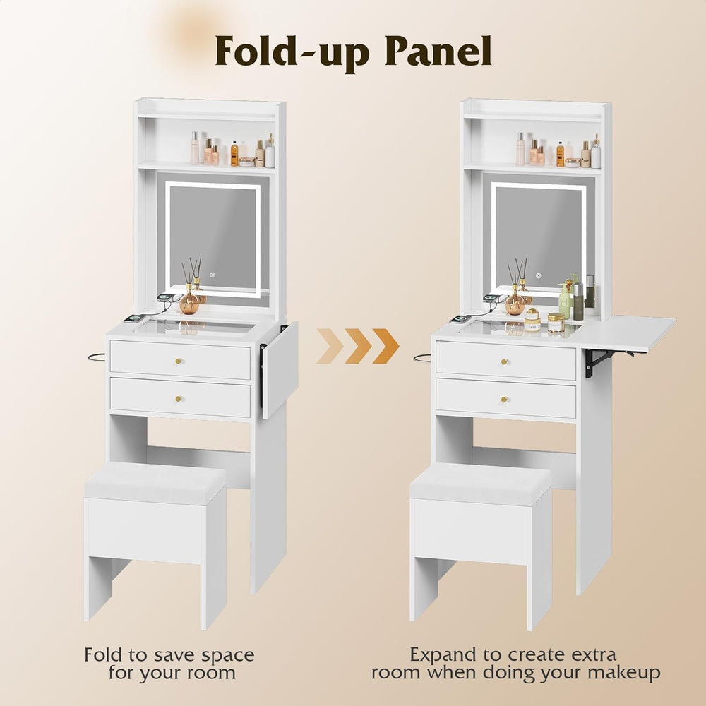 WLIVE Small White Vanity Desk with Mirror and Adjustable Lights for Girls | C...