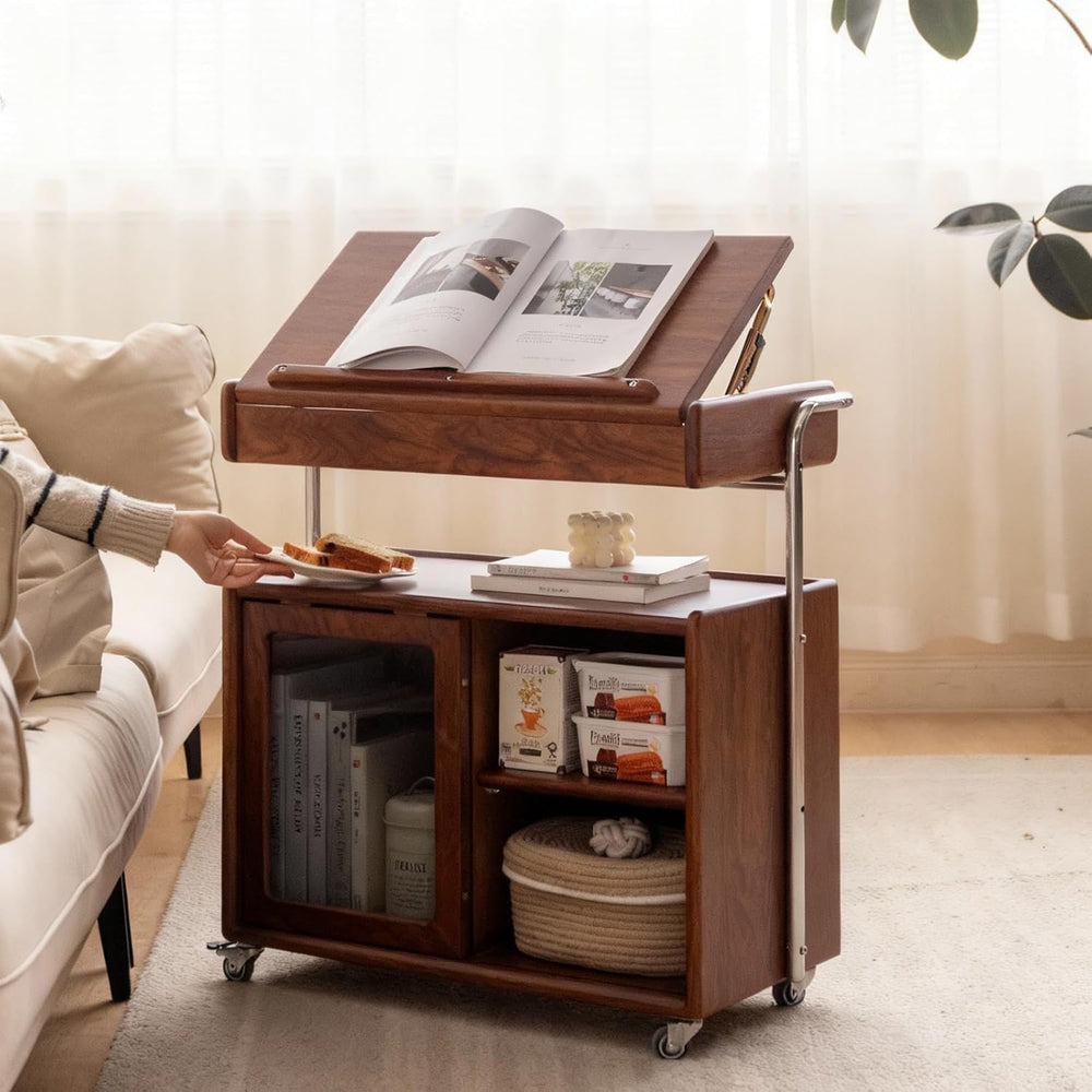 Solid Wood Side Table for Living Room, Bedroom, Walnut | Movable, Flip Top, 7...