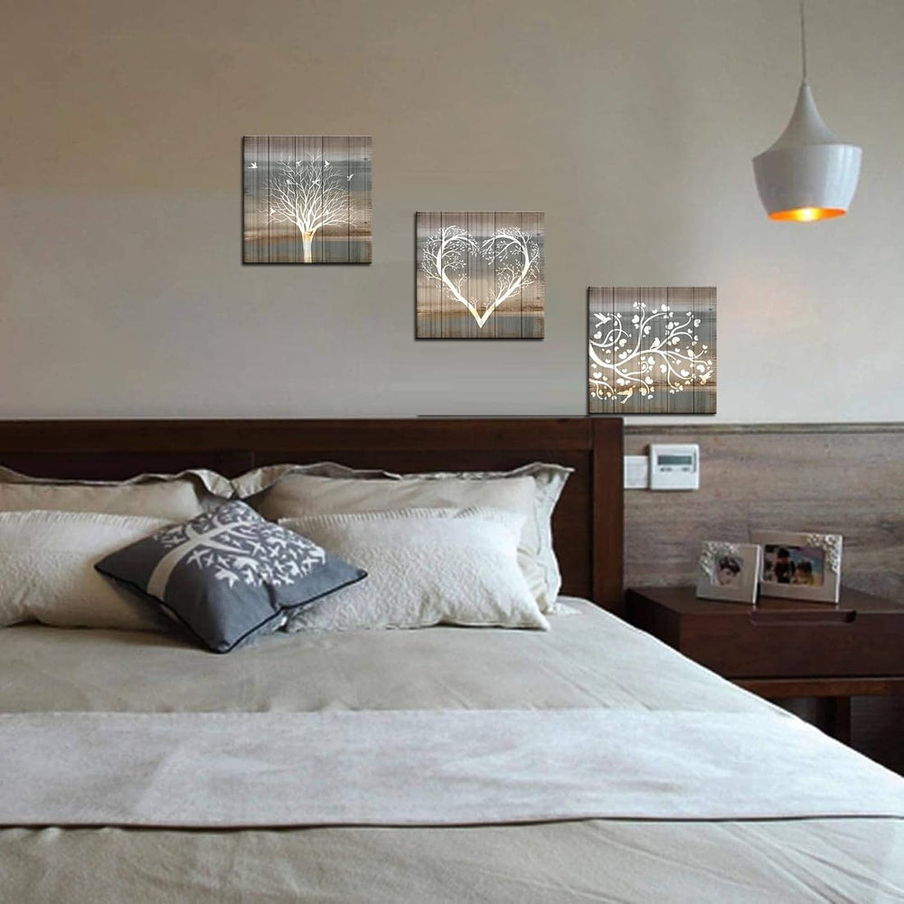 Biuteawal 3 Pieces Abstract Tree Wall Art Rustic Forest Landscape Picture Pri...