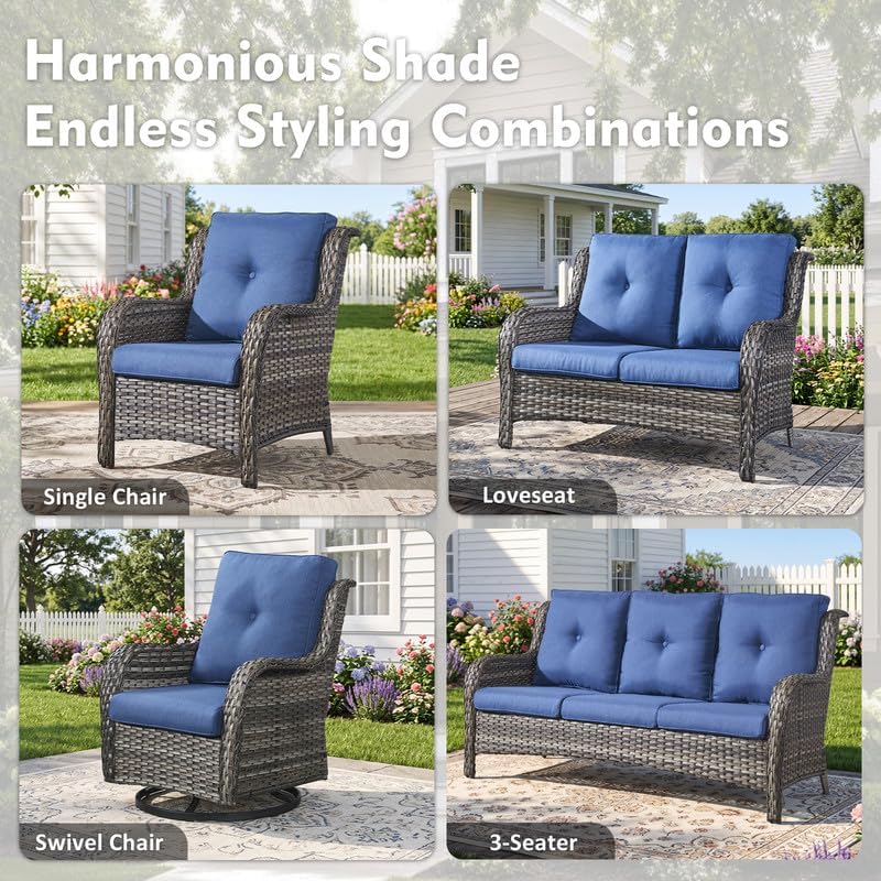 Rilyson 5 Pieces Outdoor Wicker Patio Furniture Set with Ottoman Blue
