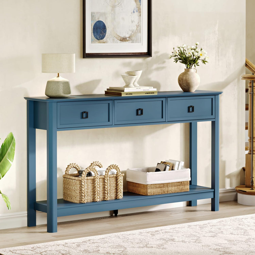 Treocho 53.1" Console Table with 3 Drawers, Sofa Table Behind Couch, 2 T...