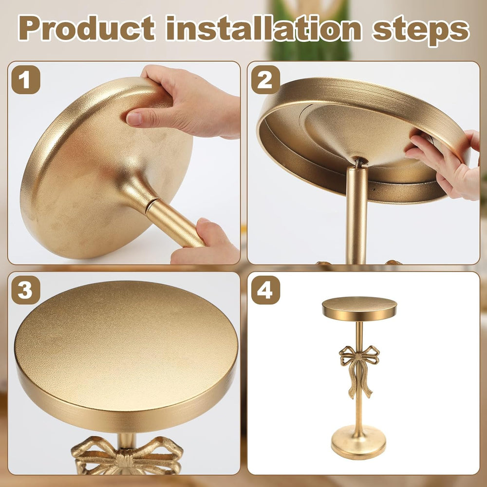 DoubleFill Gold Metal Martini Drink Table 9''x19.5'' Bow Pede...