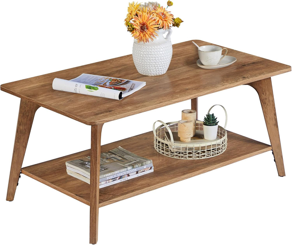 VASAGLE MAEZO Collection - Coffee Table, 2-Tier Center Table with Storage, Ta...