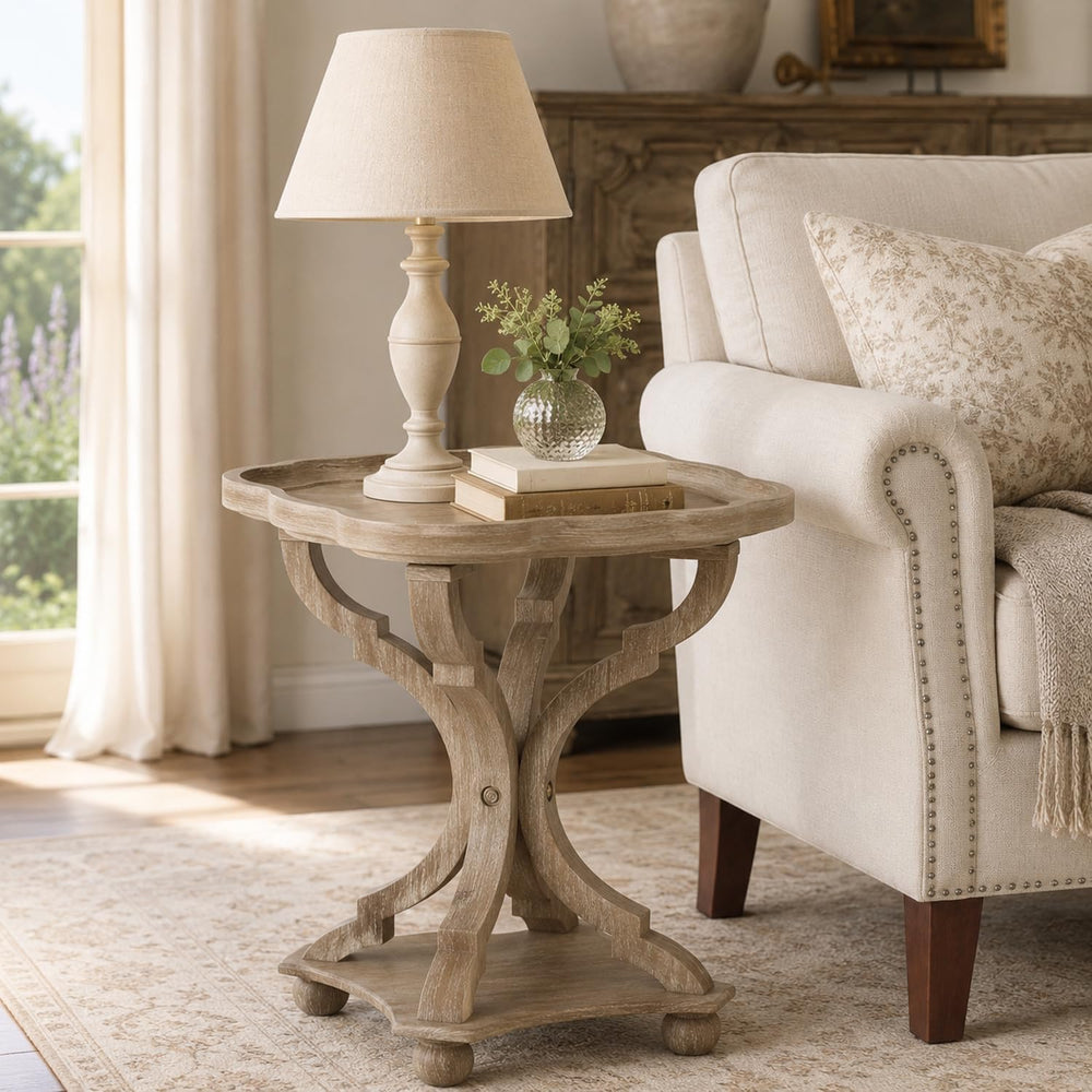 French Country Accent Table, Farmhouse Side Table (Natural B) | 19 Inch Fir W...
