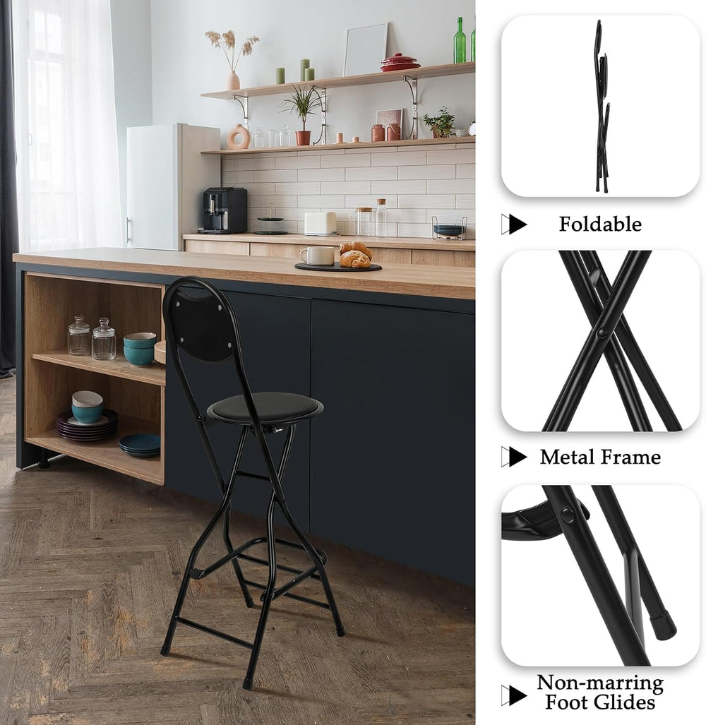 Sintuff 1 Pcs Seat Height 26 Inch Folding Bar Stool with Backrest Leather Pad...