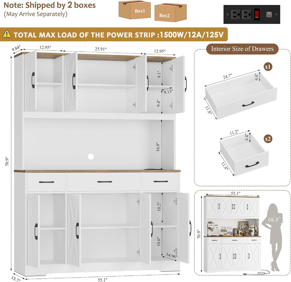 HOSTACK 71" Tall Kitchen Pantry Storage Cabinet, 55" W Kitchen Hutc...