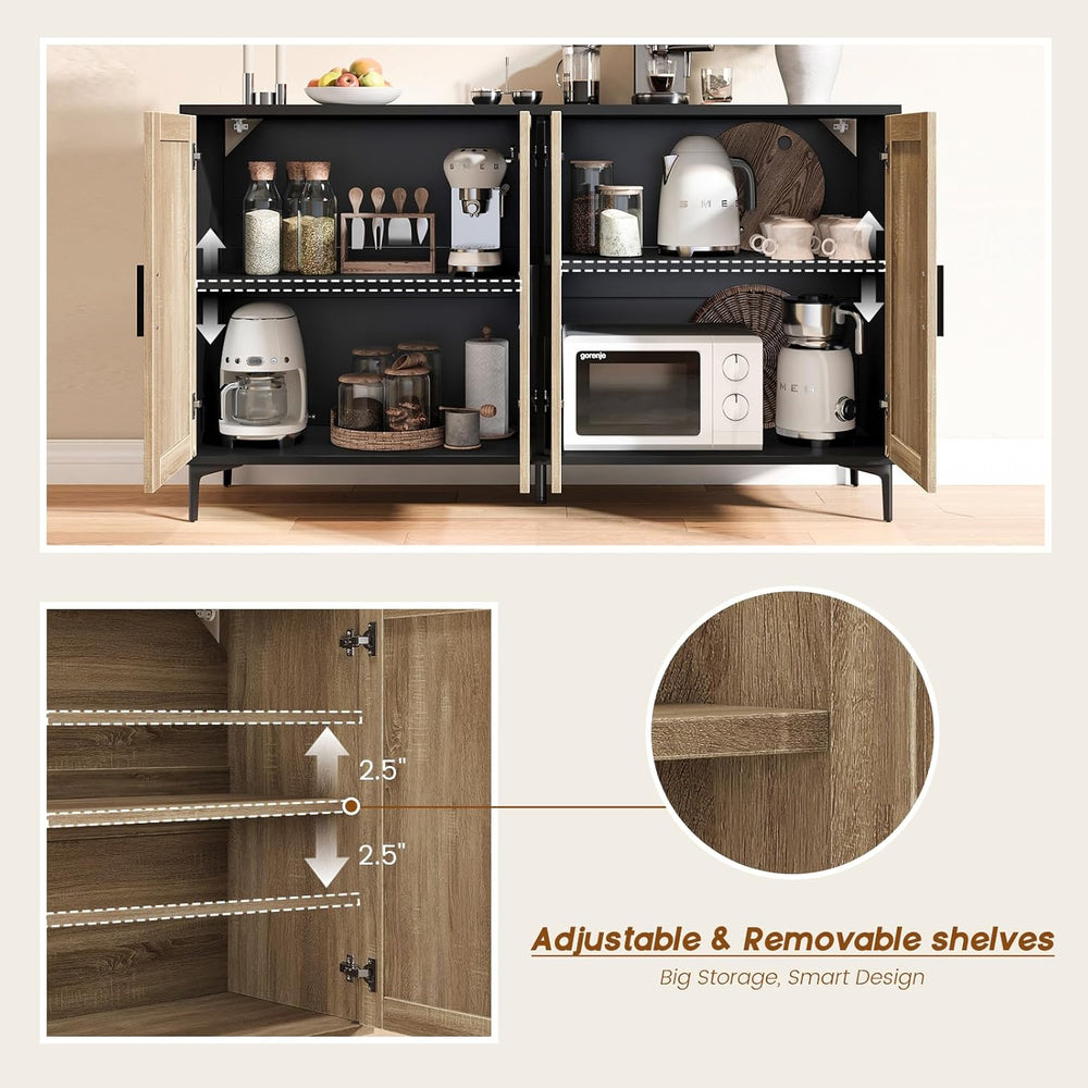 Luoxiao Sideboard Buffet Cabinet with Storage 48" Rattan Coffee Bar Boho...