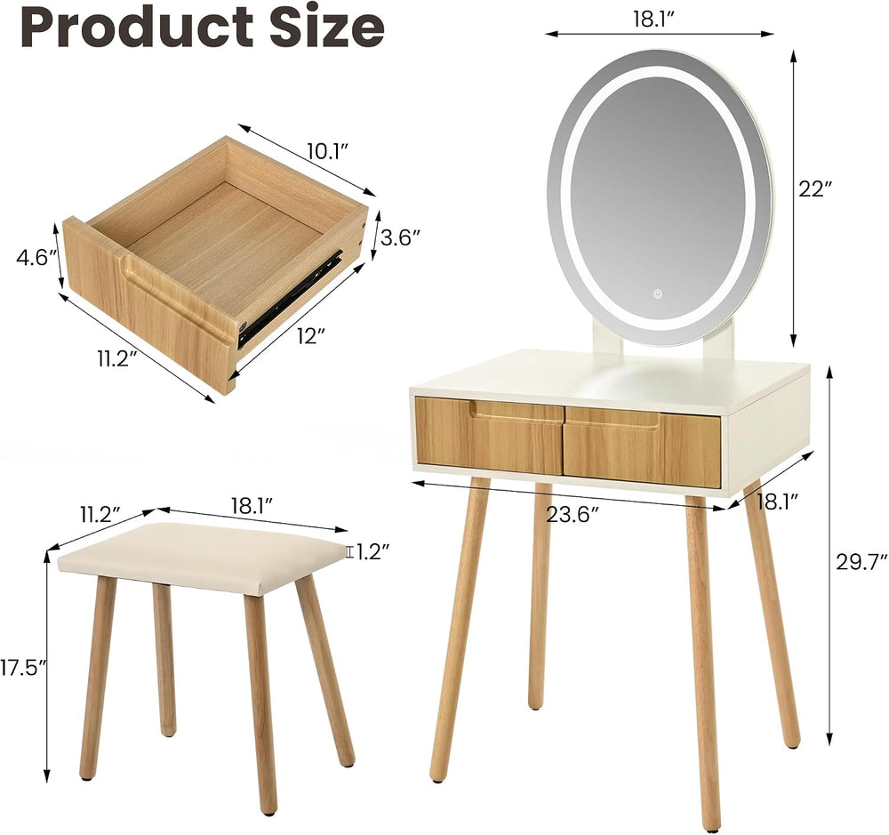 Pamapic Small Makeup Vanity Desk with Mirror and Lights, Girls Vanity with Cu...