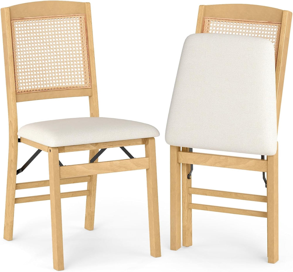 KOTEK Folding Dining Chairs Set of 2, Wooden Kitchen Chairs with Padded Seat ...