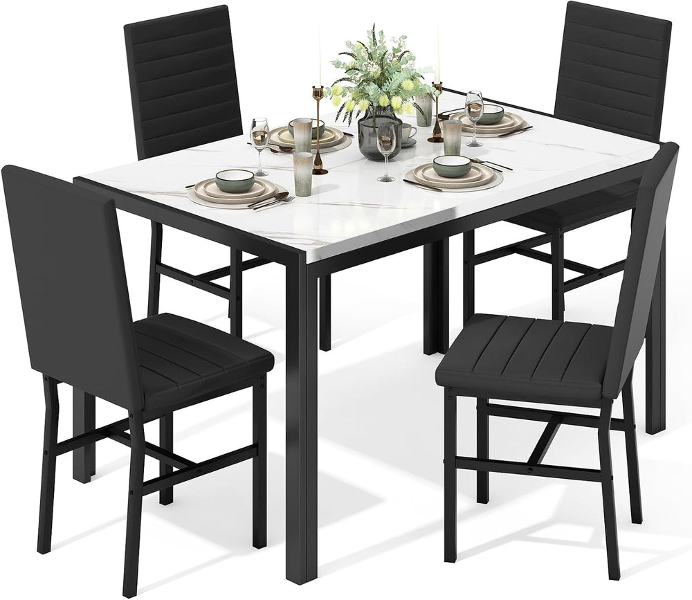 Recaceik Dining Table Set for 4, Modern 5 Piece Dining Table Set Faux Marble ...