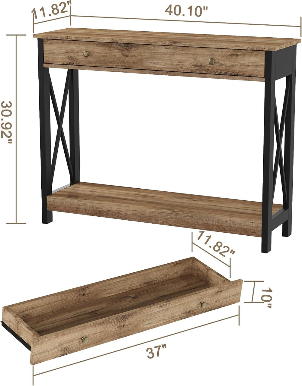 Treocho 40" Farmhouse Console Table with Drawer and Storage Shelves | En...