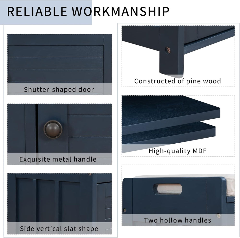 Storage Bench with 3 Shutter-Shaped Doors, Wood Shoe Bench with Removable Cus...