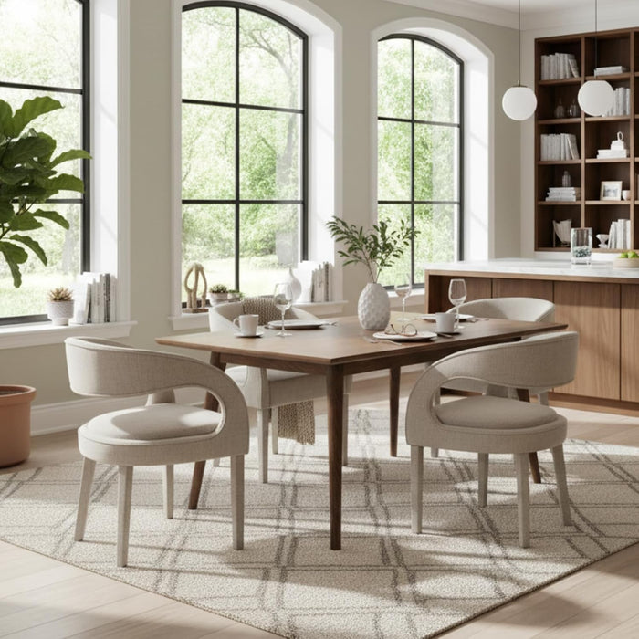 CIMOTA Modern Dining Chairs Set of 4, Upholstered Linen Kitchen & Dining Room Chairs Kitchen Chairs with Arms/Open Back Comfy Accent Chairs for Living Room/Bedroom, Linen Beige/4PCS