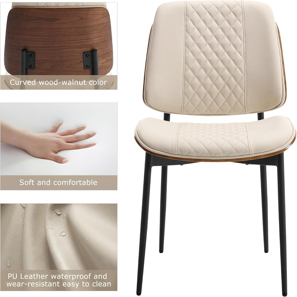 BV Dining Chairs Set of 4, Mid Century Modern PU Leather Metal Legs, Beige | ...