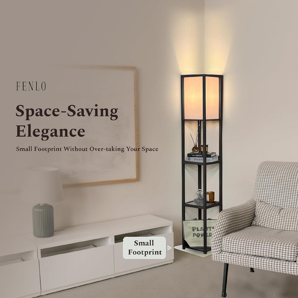 FENLO Floor Lamp with Shelves – Tall Standing Lamp with Tempered Glass Tiers ...