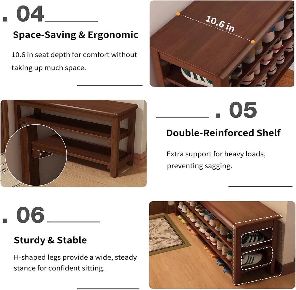 SOBIBO Shoe Rack Bench for Front Door Entrance, Solid Wood Shoe Bench for Clo...