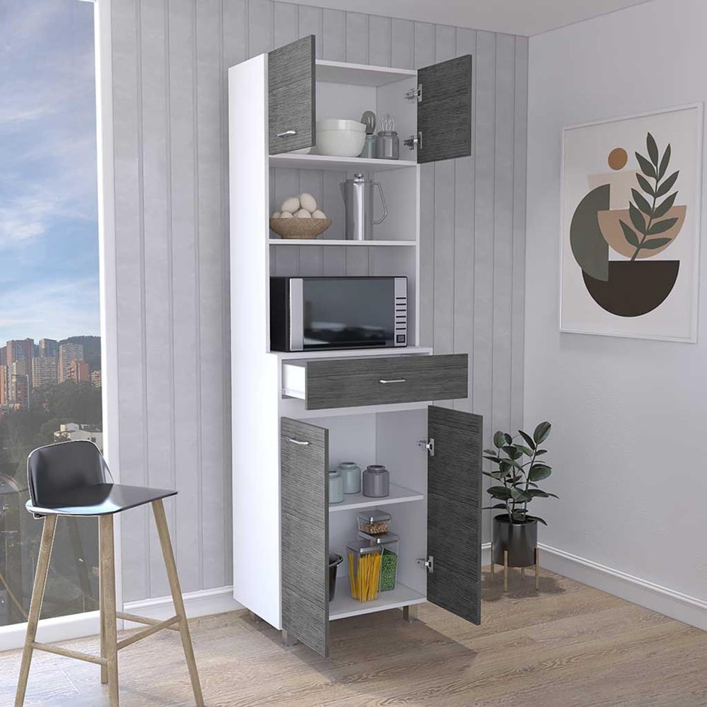 Caribe Microwave Cabinet, Double Door, One Drawer and One Shelf - White/Smoke...