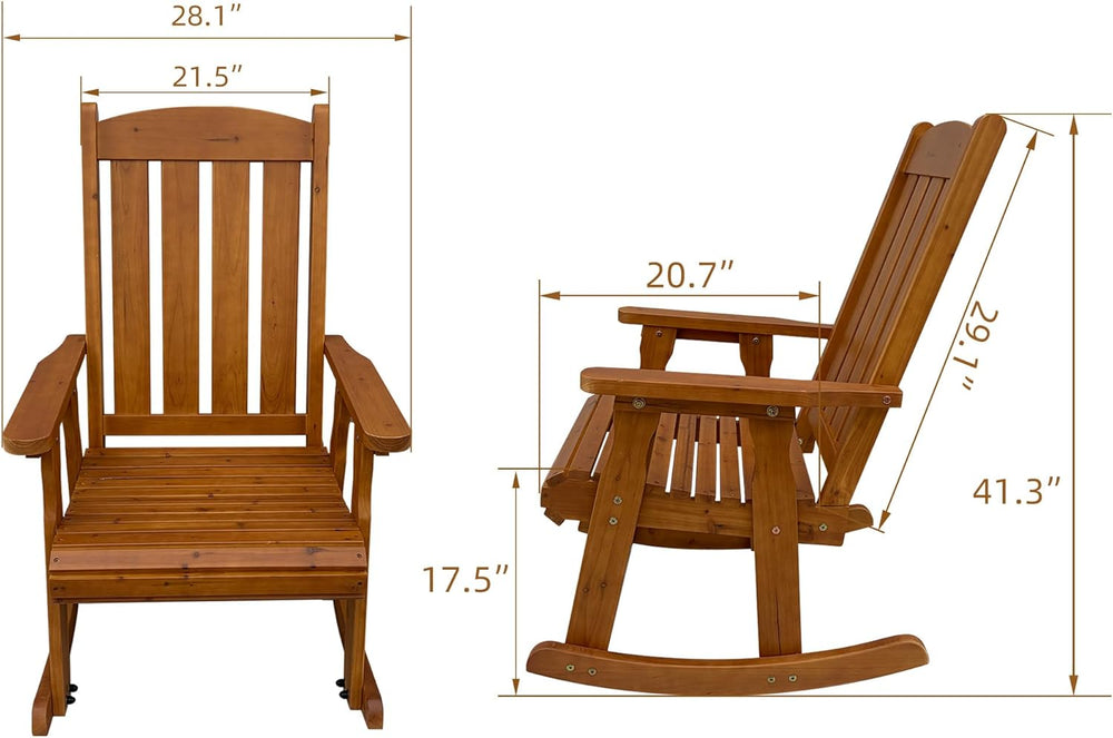 Wooden Patio Rocking Chair with Comfortable Backrest Inclination, High Backre...