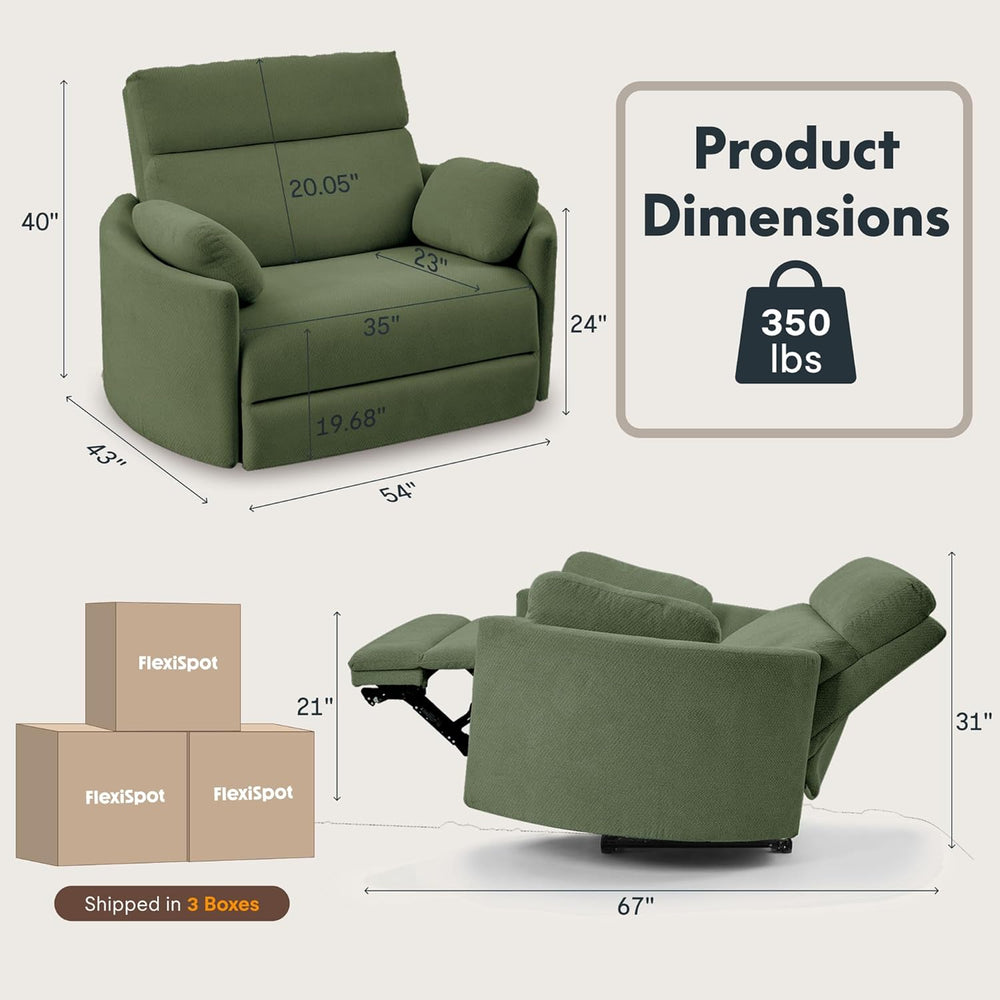 FLEXISPOT Mochi Oversized 54" Power Recliner Chair for Big & Tall, C...