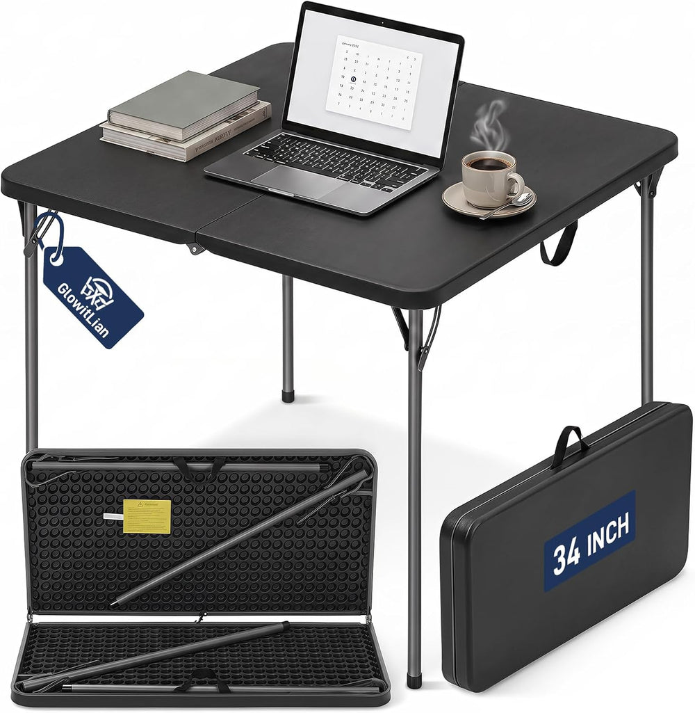 34" Square Folding Table for 4 Person, 330lbs Weight Capacity Foldable T...