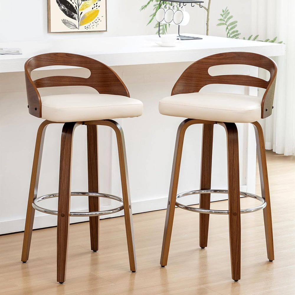 Counter Height Bar Stools, Mid Century Counter Stools with Walnut Finish | Na...