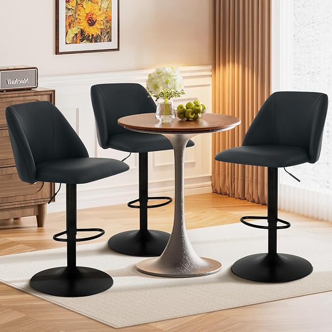 COLAMY Bar Stools Set of 2, Modern Swivel Bar Chairs, Adjustable PU Leather U...