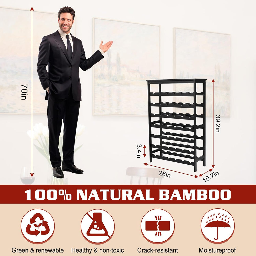 Bamboo Wine Rack Freestanding Floor, 7-Tier 42-Bottle Wine Storage Shelf with...