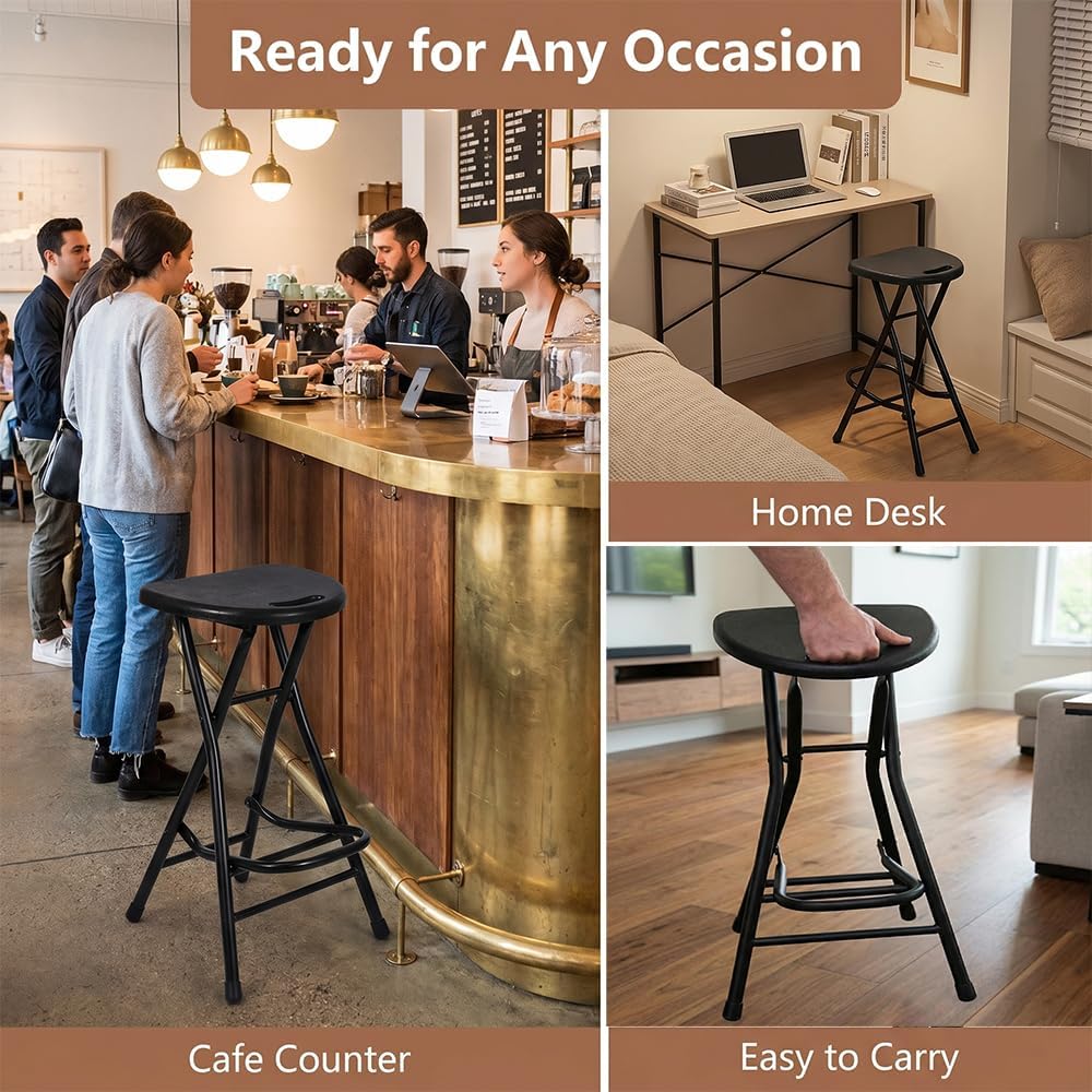 Black Adult Folding Stool with Handle and Foldable Pole Stool, 28 inch Foldin...