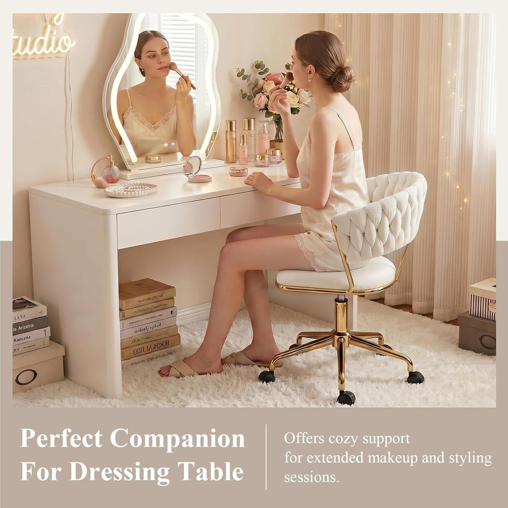 NIOIIKIT Velvet Home Office Chair, Woven Swivel Desk Vanity Chair, Beige | 36...