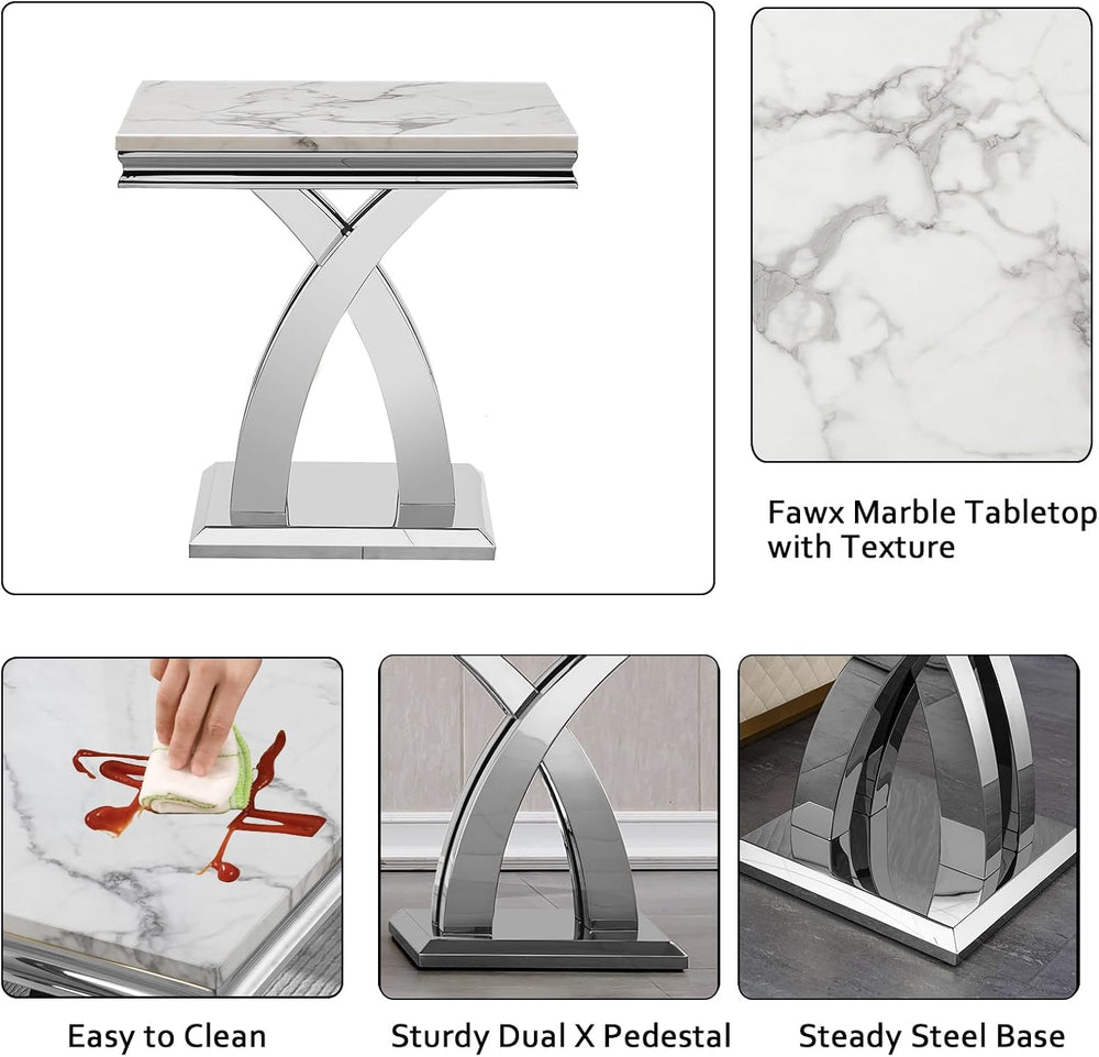 Henf 3-Piece Living Room Table Set for Home Office, Faux Marble White Coffee ...