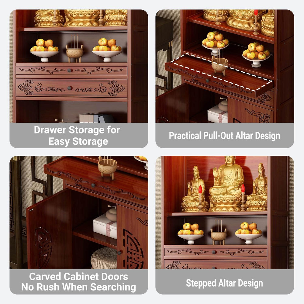 Altar Cabinet, Pooja Cabinet, Thick Bamboo Altar Table, Personal Meditation T...