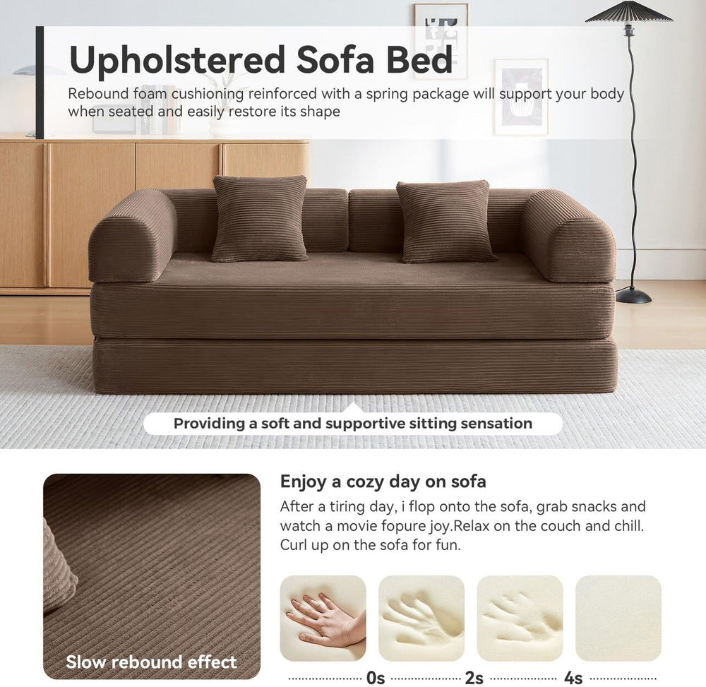 Convertible Modular Sleeper Sofa Bed, Mid Century Modern Decor Love Seat Memo...