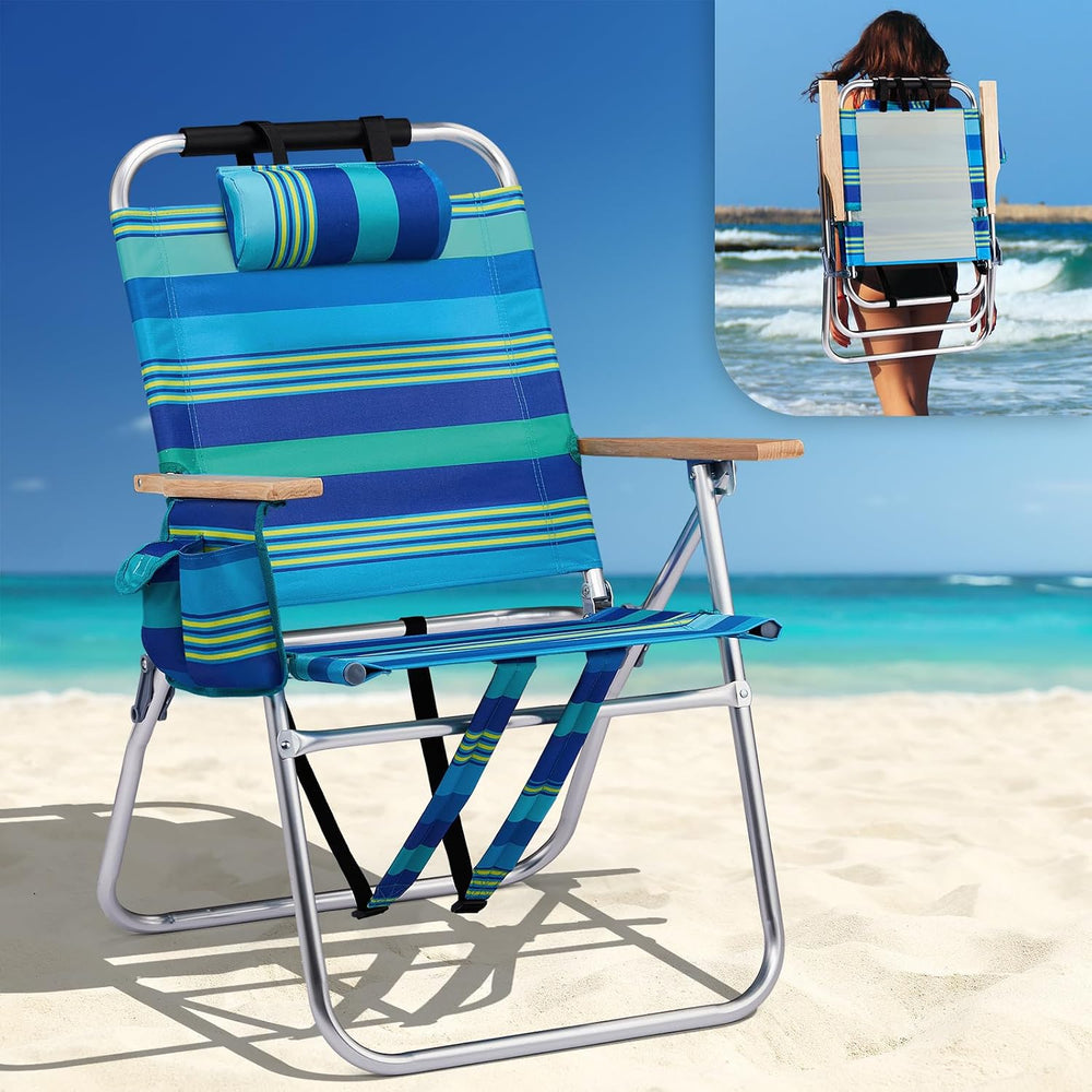 VINGLI Aluminum 17" Backpack Beach Chair – Tall Beach Chairs for Adults,...