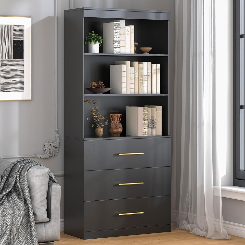 Winkalon 71" Tall Black Bookshelf with Drawers, Bookcase and Bookshelf w...