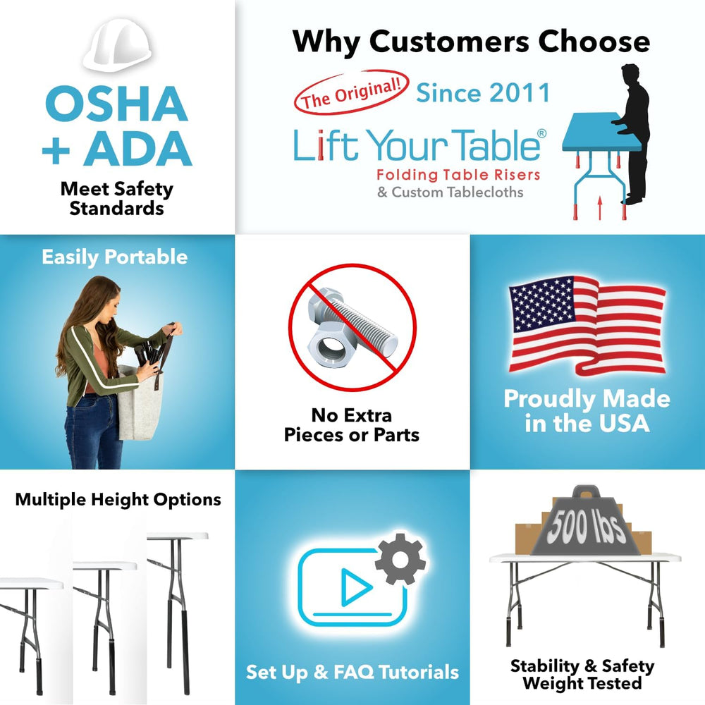 Lift Your Table® Folding Table Risers - Standing Desk Kit: XL Height - Made i...