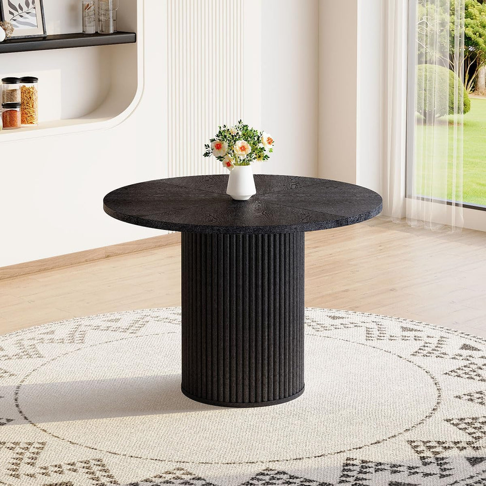 Round Dining Table for 4-6, Black Dining Table with 42'' Wood Tableto...