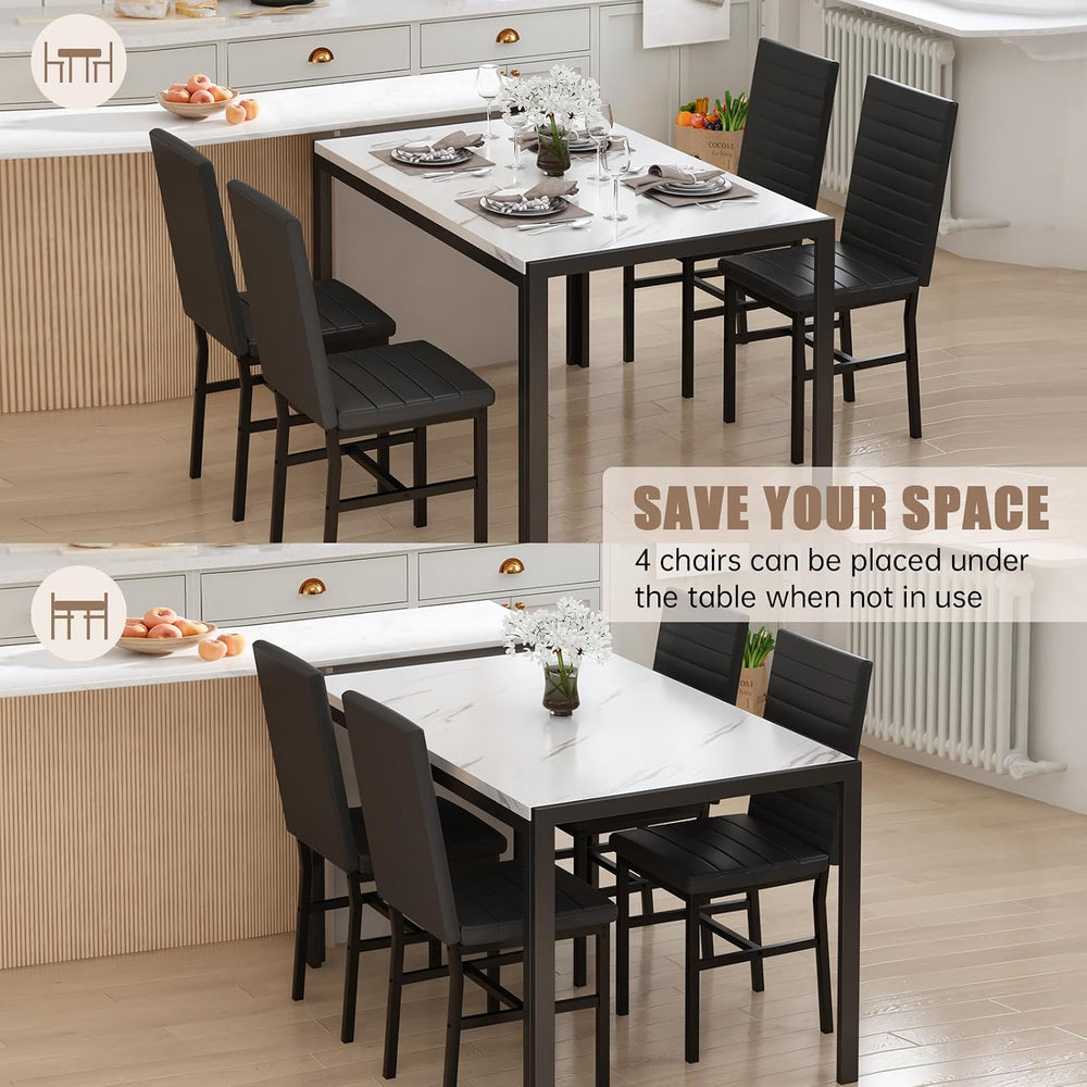 Recaceik Dining Table Set for 4, Modern 5 Piece Dining Table Set Faux Marble ...