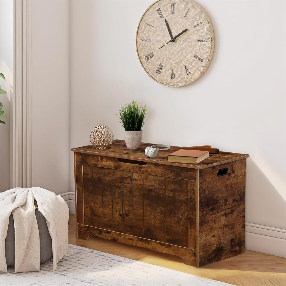 Wooden Storage Chest,30/40 Inch Storage Trunk w/2 Safety Hinges, Storage Benc...