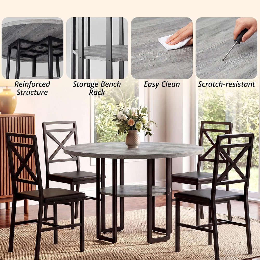 IRONCK Dining Table Set for 4, 47.2 inch Round Kitchen Table and 4 Chairs