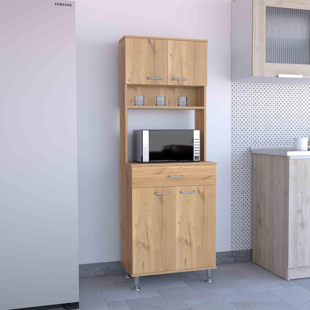 Della 60 Kitchen Pantry with Countertop, Closed & Open Storage -Light Oak